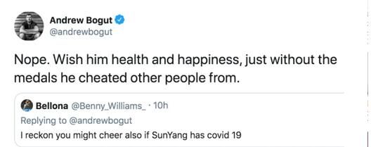 博古特孙杨事件后续 博古特否认希望孙杨患上新冠肺炎