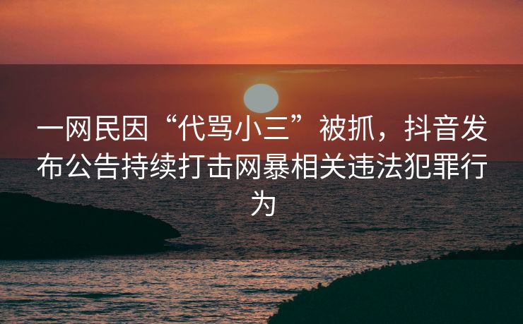 一网民因“代骂小三”被抓，抖音发布公告持续打击网暴相关违法犯罪行为