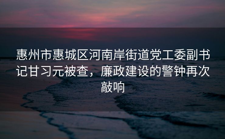 惠州市惠城区河南岸街道党工委副书记甘习元被查，廉政建设的警钟再次敲响