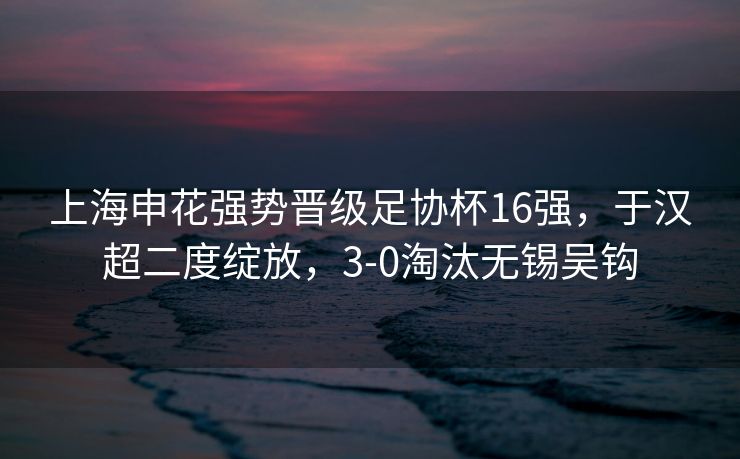 上海申花强势晋级足协杯16强，于汉超二度绽放，3-0淘汰无锡吴钩