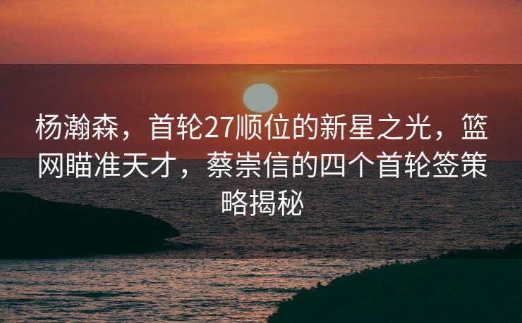 杨瀚森，首轮27顺位的新星之光，篮网瞄准天才，蔡崇信的四个首轮签策略揭秘