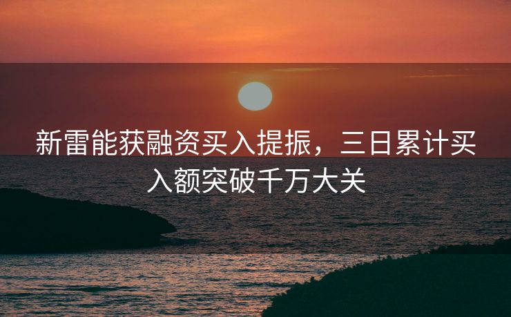 新雷能获融资买入提振，三日累计买入额突破千万大关