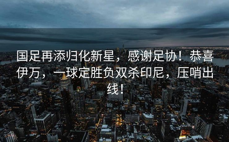 国足再添归化新星，感谢足协！恭喜伊万，一球定胜负双杀印尼，压哨出线！