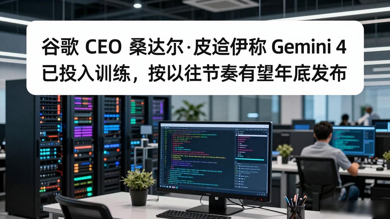 谷歌 CEO 桑达尔 · 皮查伊称 Gemini 4 已投入训练，按以往节奏有望年底发布