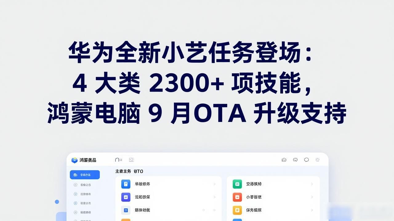华为全新小艺任务登场：4 大类 2300+ 项技能，鸿蒙电脑 9 月 OTA 升级支持