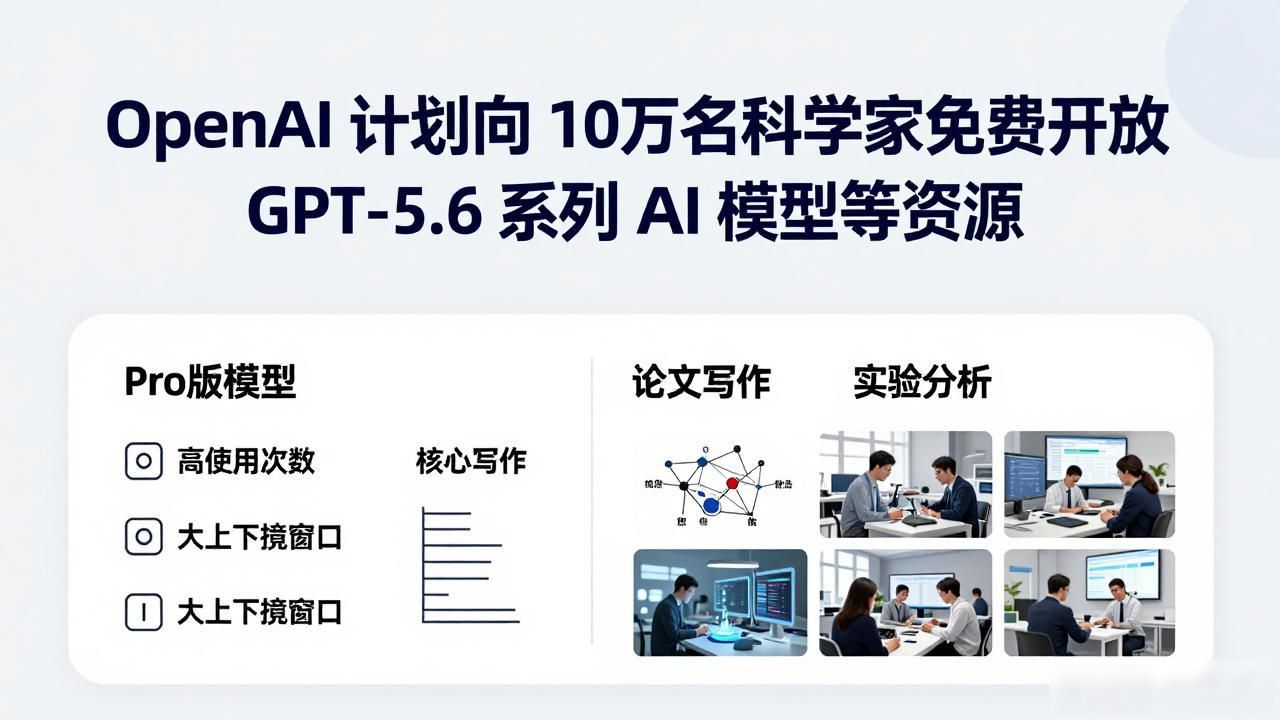 OpenAI 计划向 10 万名科学家免费开放 GPT-5.6 系列 AI 模型等资源