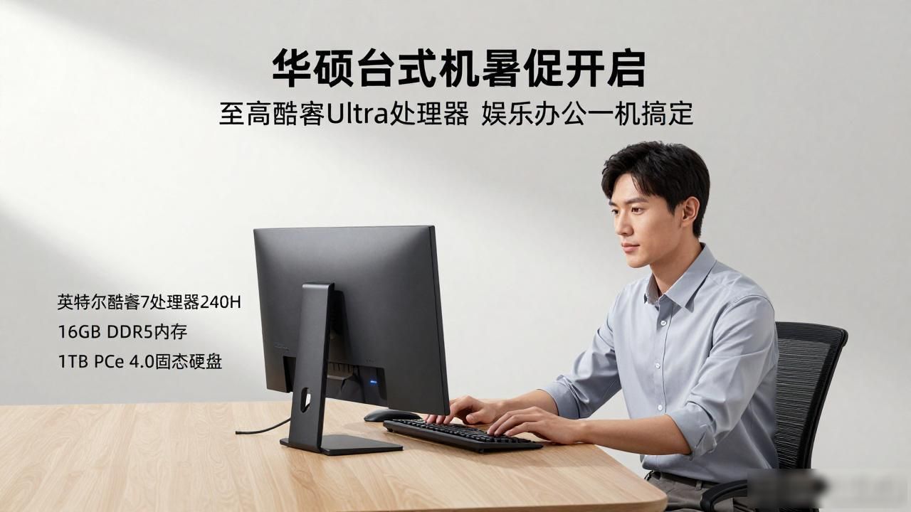 华硕台式机暑促开启 至高酷睿Ultra处理器 娱乐办公一机搞定
