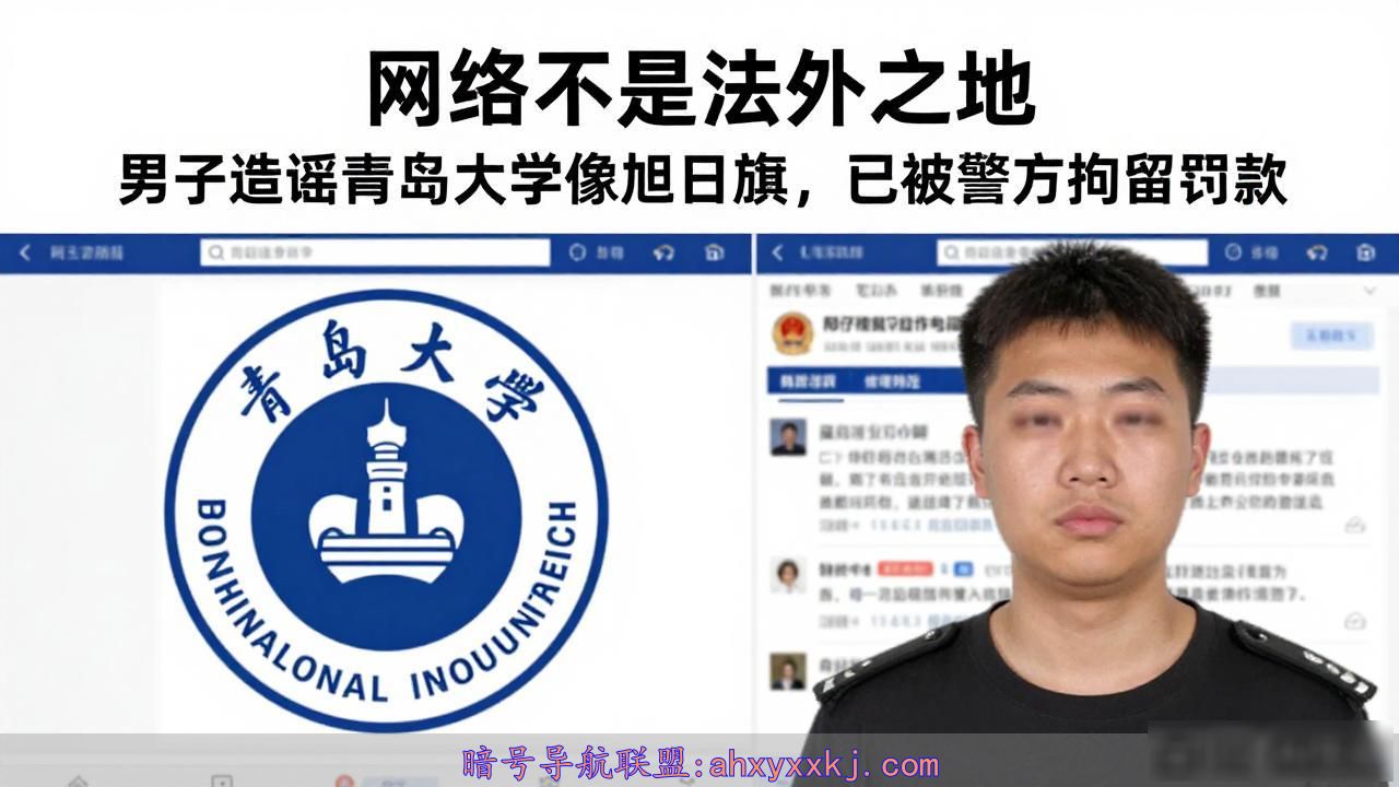 男子造谣青岛大学新校徽像旭日旗，已被警方拘留罚款