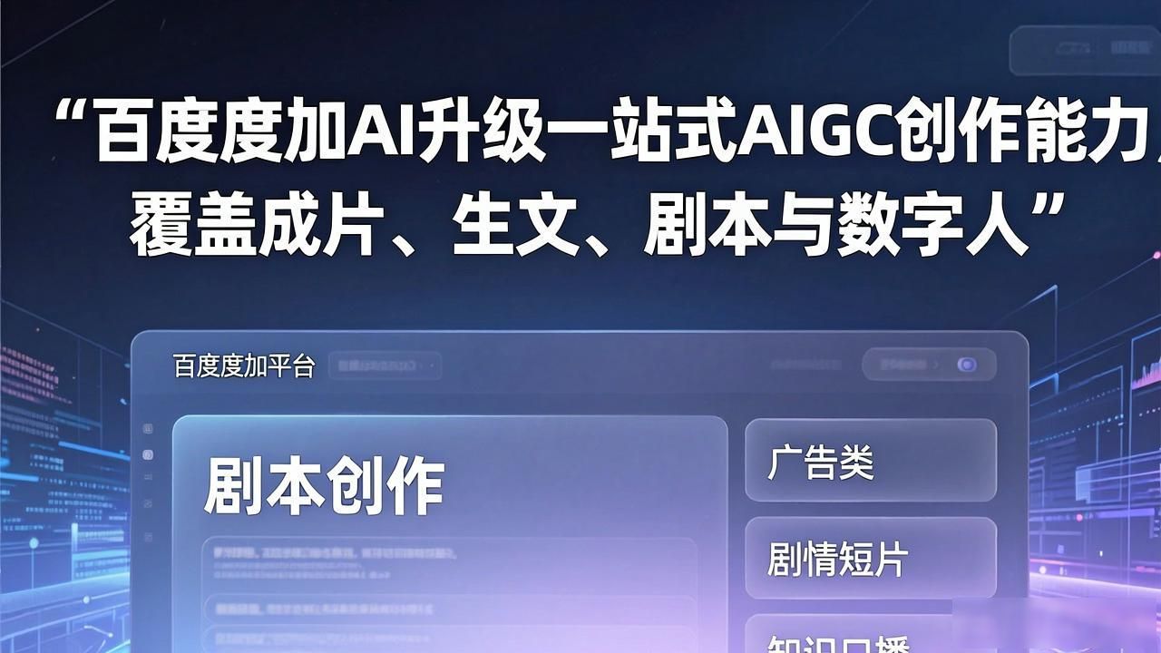 百度度加AI升级一站式AIGC创作能力，覆盖成片、生文、剧本与数字人