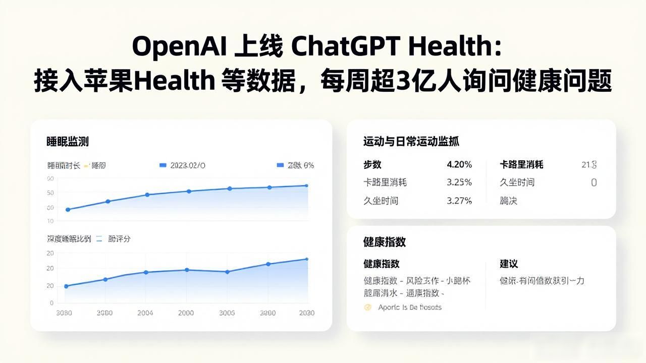OpenAI 上线 ChatGPT Health：接入苹果 Health 等数据，每周超 3 亿人询问健康问题