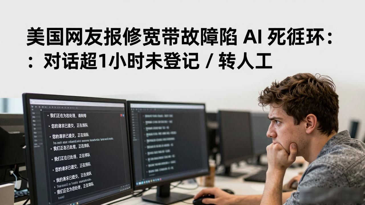 美国网友报修宽带故障陷 AI 死循环：对话超 1 小时未登记 / 转人工